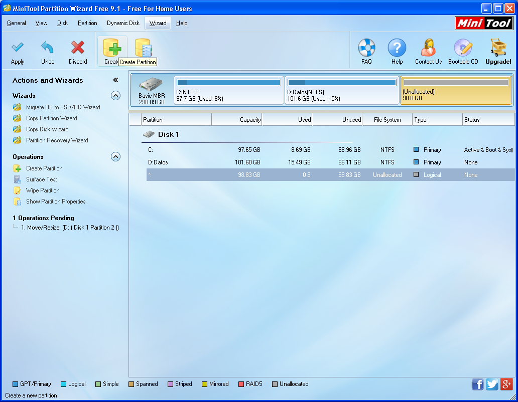 Dividir nuestro disco duro con Partition Wizard
