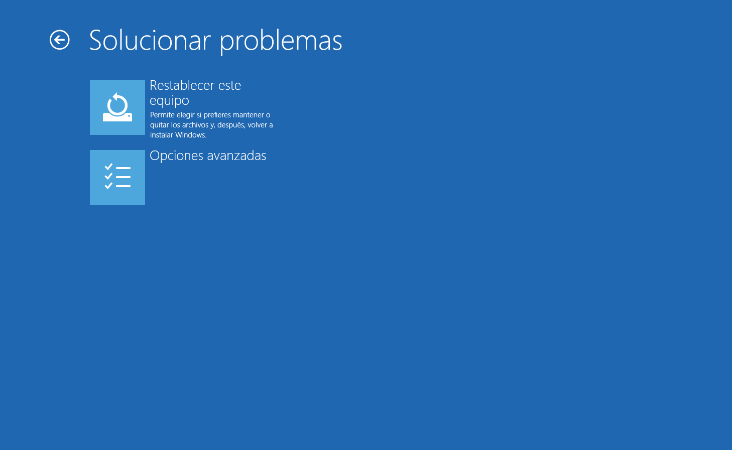 Menu Solucion de problemas Windows 10