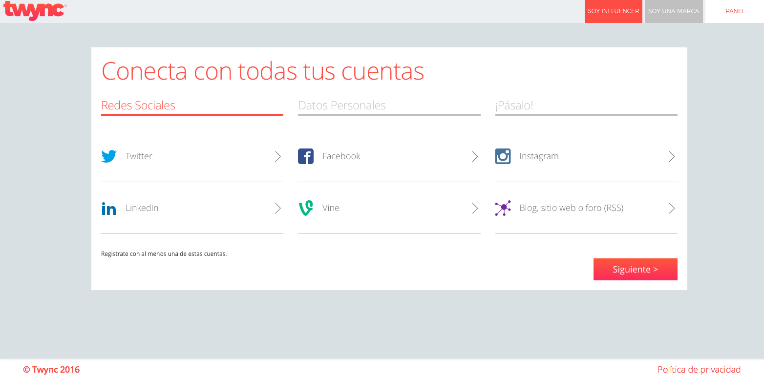 Diferentes cuentas permitidas en Twync